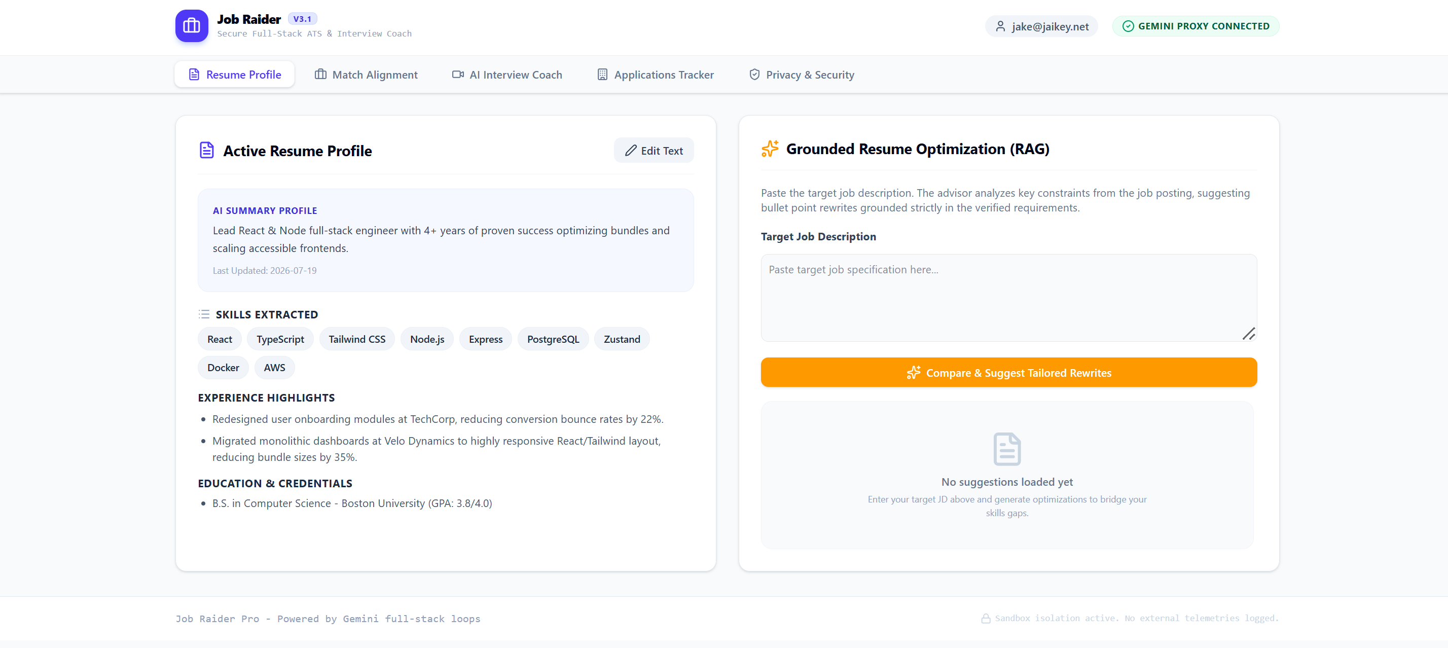 Jobs Raider after: active profile and grounded RAG optimization