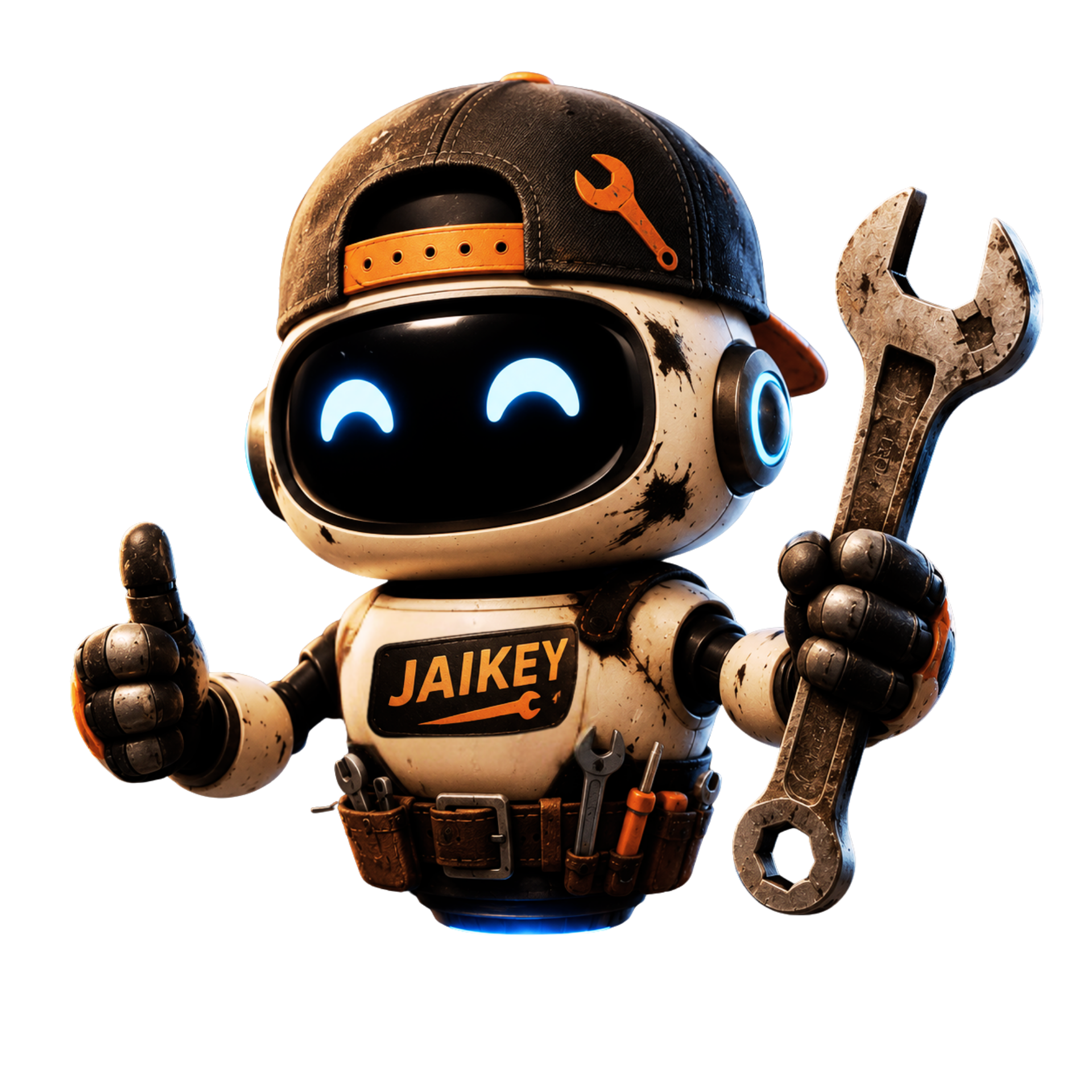 Jaikey shop mascot — robot mechanic
